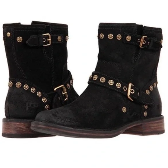 UGG Fabrizia Black Suede Studded Moto Boots 7.5 - Picture 11 of 11